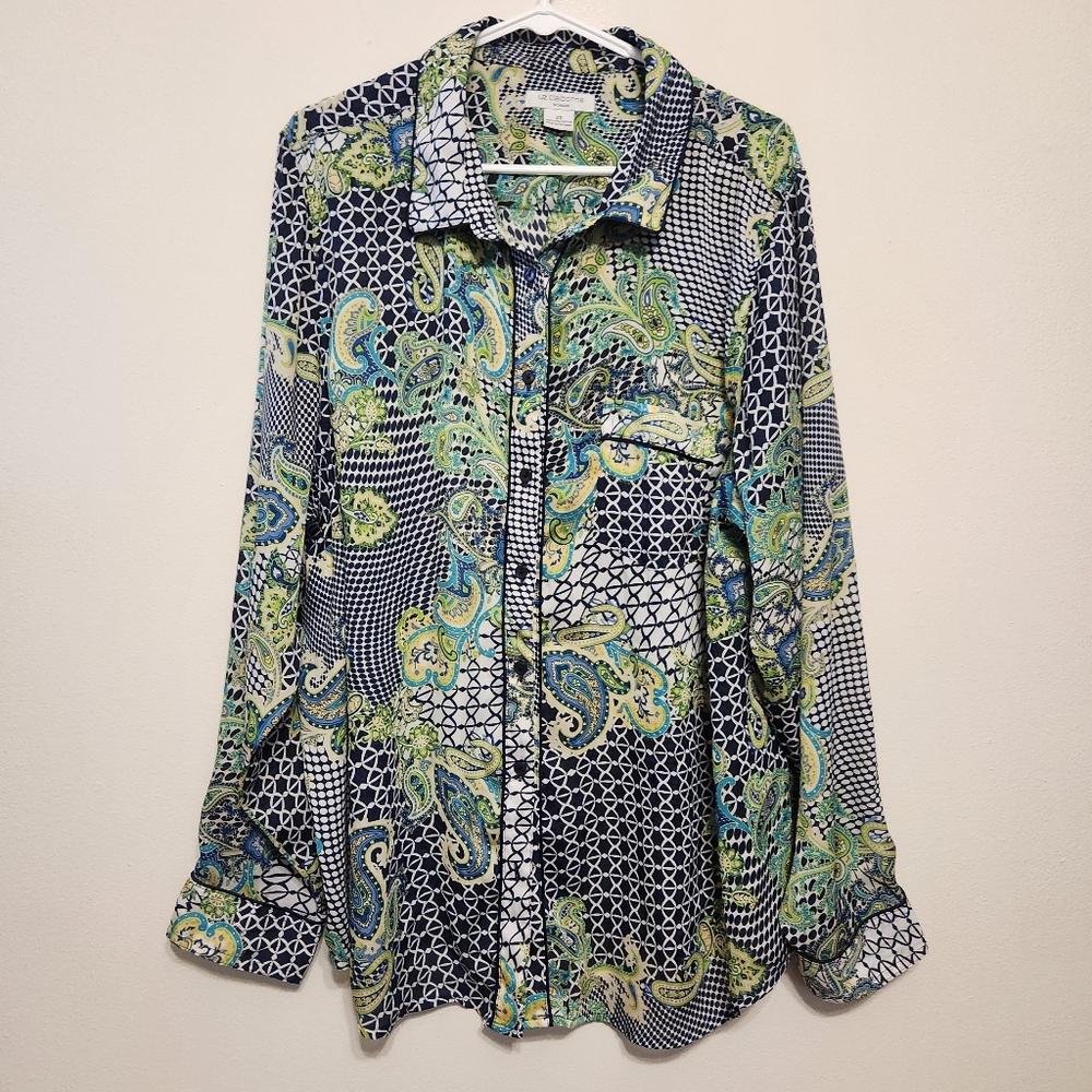 Sheer Paisley Graphic Button Down